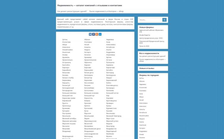 Сайт-справочник 60 тыс. компаний СНГ по работе с недвижимостью, дорогая ниша, доход адсенс