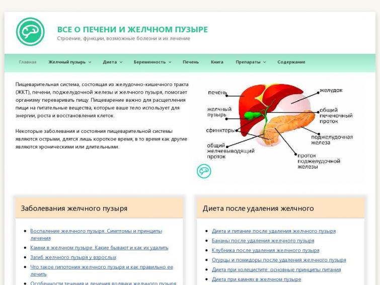 Сайт на медицинскую тему по желчному пузырю и печени