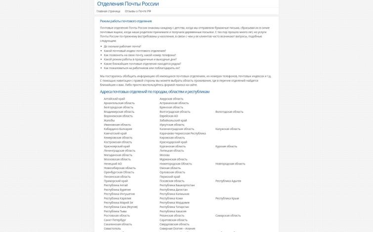 Справочник по почтовым отделениям