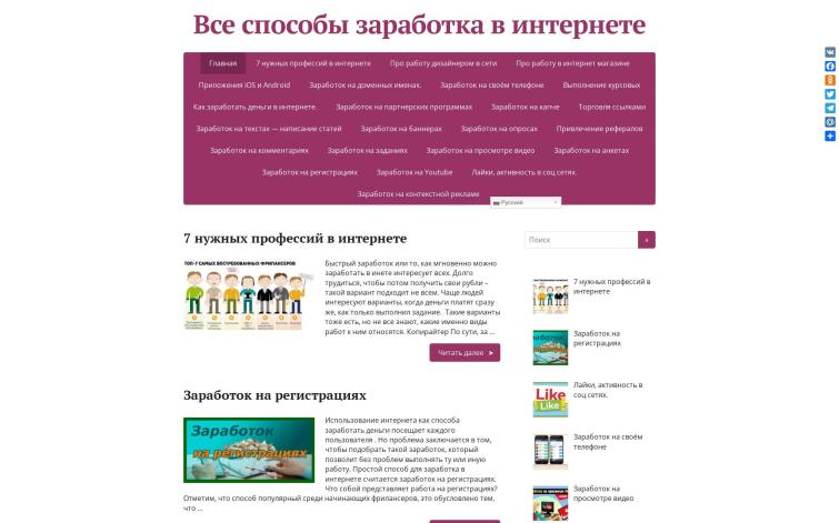 Все способы заработка в интернет, сайт на вордпресс, №3