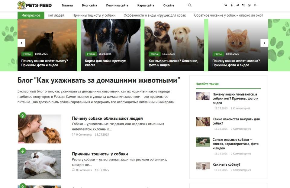 Блог про домашних животных - очень простой - СДЛ на Wordpress