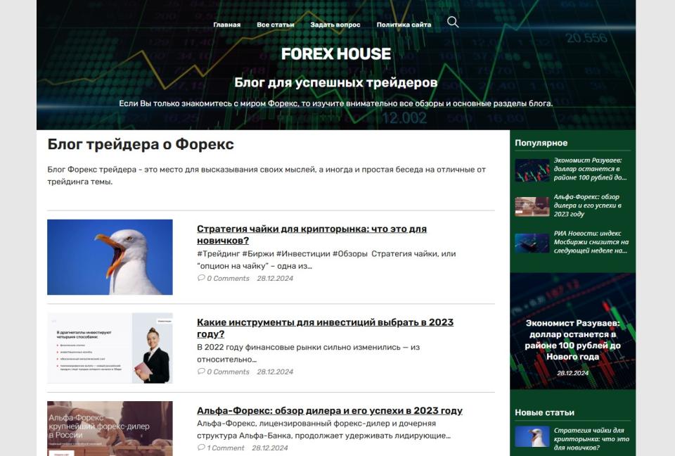Блог трейдера о Форекс - блог СДЛ на Wordpress с автонаполнением