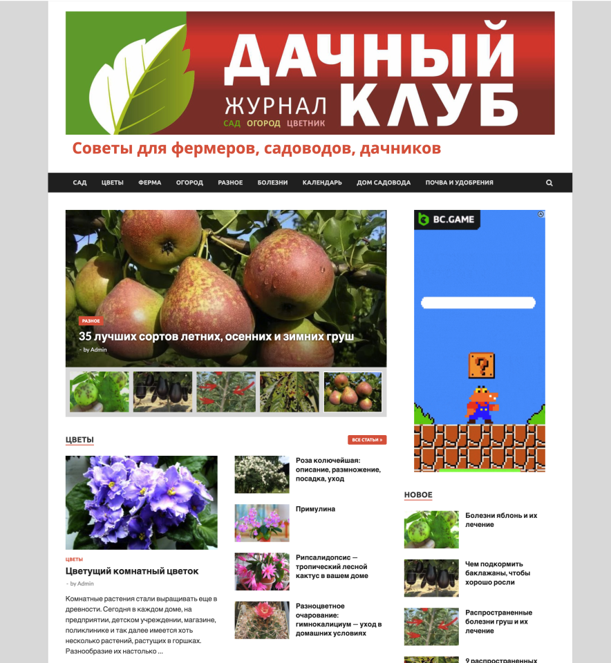 Сайт Советы для фермеров, садоводов, дачников ИКС 20