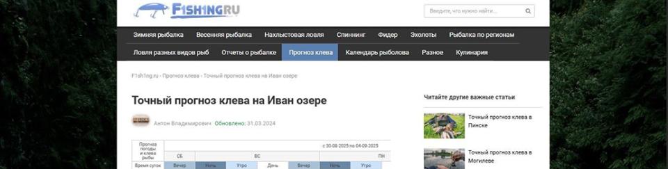 Сайт о рыбалке с прогнозом клева. 9 лет. ИКС 240.
