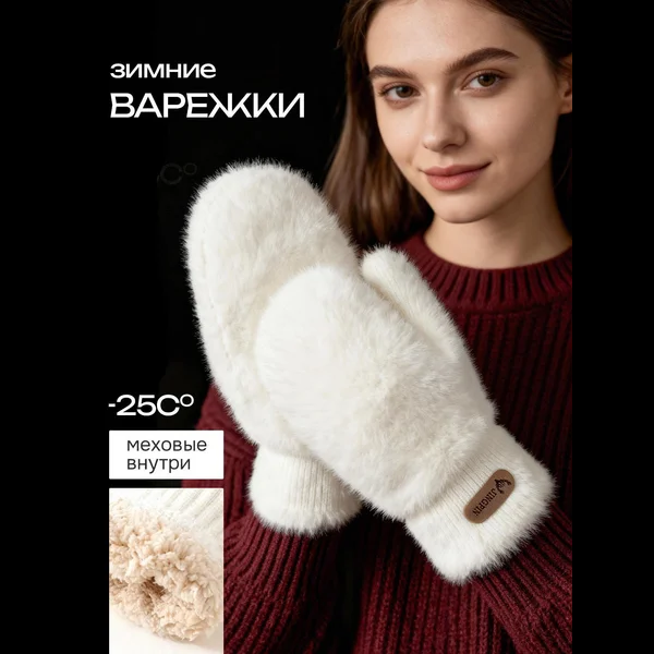 Варежки женские. готовая карточка, с большим количеством отзывов и стоком